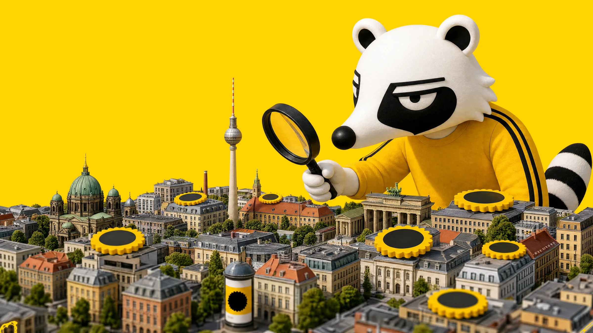 Miniatur-Berlin mit Test-Siegeln auf den Dächern (Illustration)